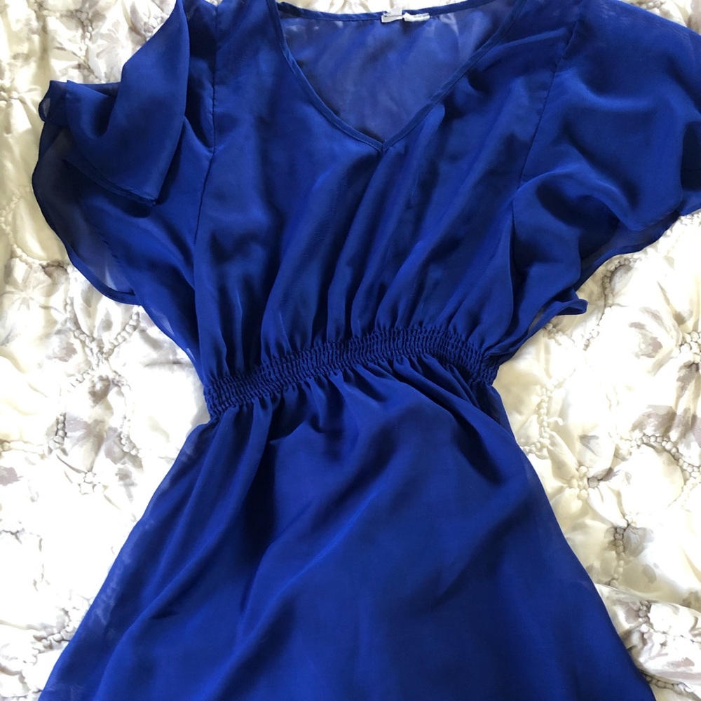 No tag, beautiful royal blue sheer dress w/ slip